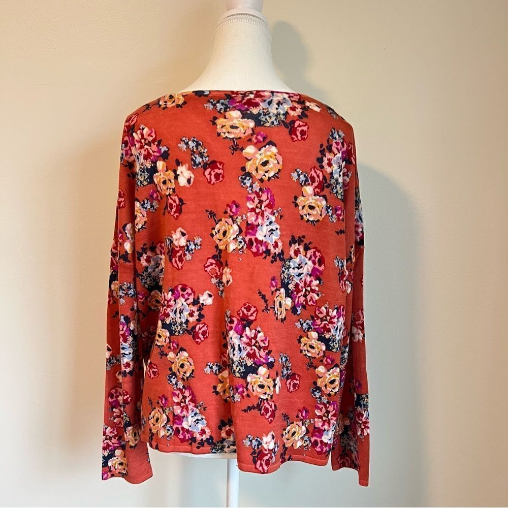 Garnet Hill Merino Wool Floral Knit Blouse Top Sweater Size Large - Picture 5 of 6